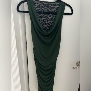 Express Army green body con dress with cheetah print lace back